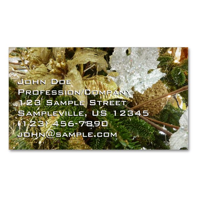 Silver and Gold Christmas Tree II Holiday Magnetic Business Card (Front)