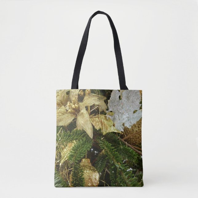 Silver and Gold Christmas Tree II Holiday Tote Bag (Front)