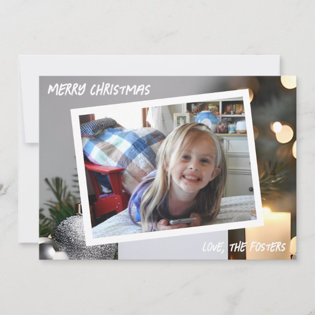 Silver and Gold Christmas Tree Photo Holiday Card (Front)