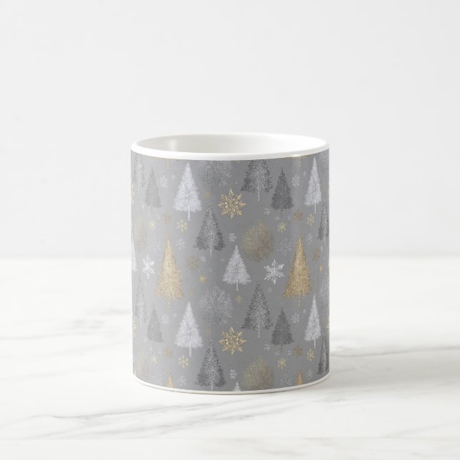Silver and Gold Christmas Trees Coffee Mug (Center)