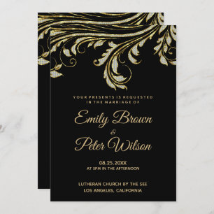 Silver And Gold Diamonds Swirl Wedding Invitation