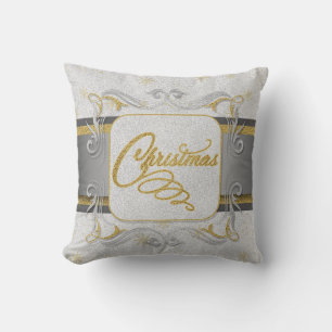 Silver and Gold Faux Glitter Christmas Cushion