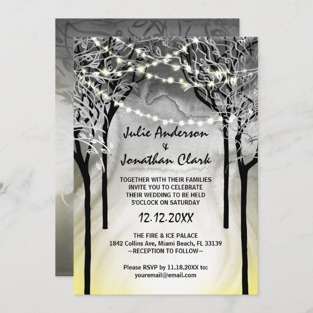 Silver and Gold Fire and Ice Wedding Invitations (Front/Back)