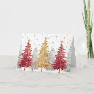 Silver and Gold Forest Christmas Trees Card