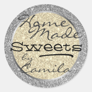 Silver and Gold Glitter Home Made Homemade Text Classic Round Sticker
