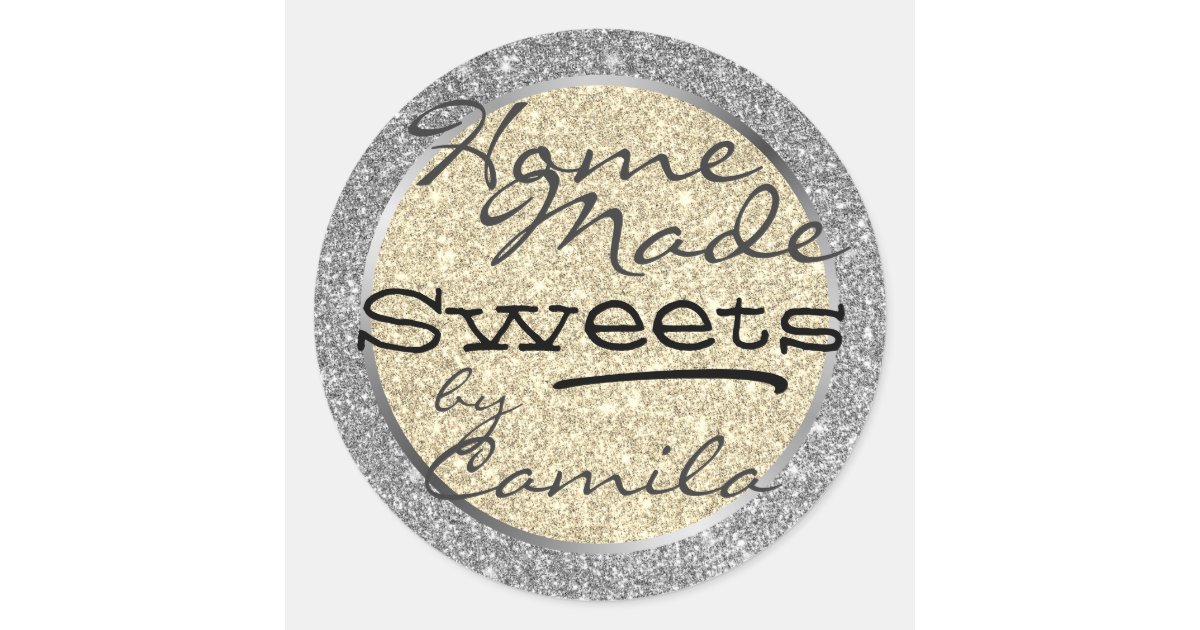 Silver and Gold Glitter Home Made Homemade Text Classic Round Sticker ...