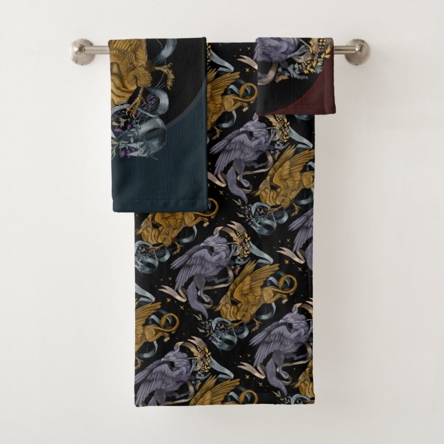 Silver and Gold Gryphon Pattern  Bath Towel Set (Insitu)