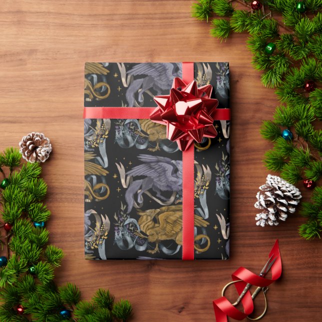 Silver and Gold Gryphon Pattern Wrapping Paper (Holiday Gift)