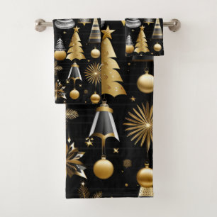 Silver And Gold Holiday Ornaments Pattern Bath Towel Set