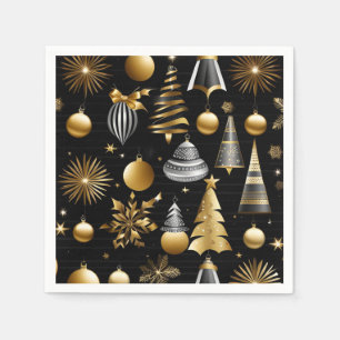Silver And Gold Holiday Ornaments Pattern Napkin