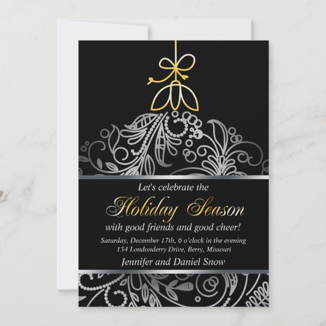 Silver And Gold Holiday Party Custom Invitations (Front)