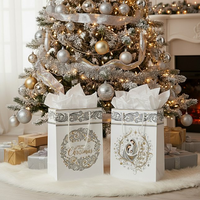 Silver and gold nativity Christmas Medium Gift Bag (Creator Uploaded)