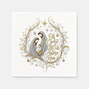 Silver and gold nativity Christmas Napkin