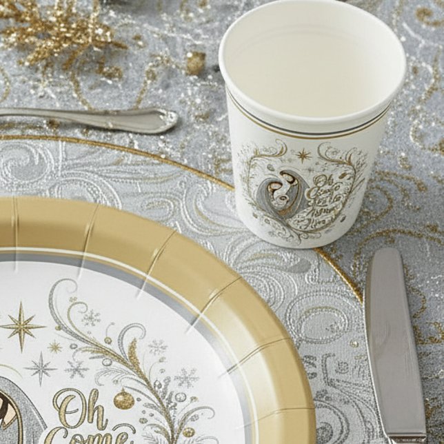 Silver and gold nativity Christmas Paper Cups (Creator Uploaded)