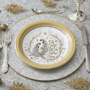 Silver and gold nativity Christmas Paper Plate