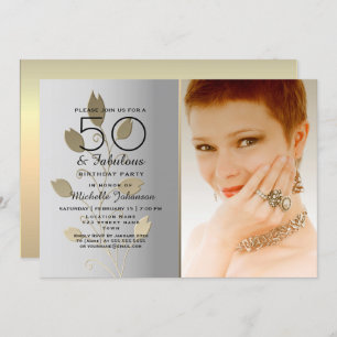 Silver and Gold Photo 50th Birthday Invitation