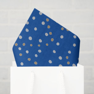 Silver and Gold Polka Dots on Blue Tissue Paper