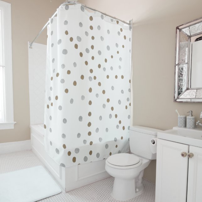 Silver and Gold Polka Dots Shower Curtain (In Situ)