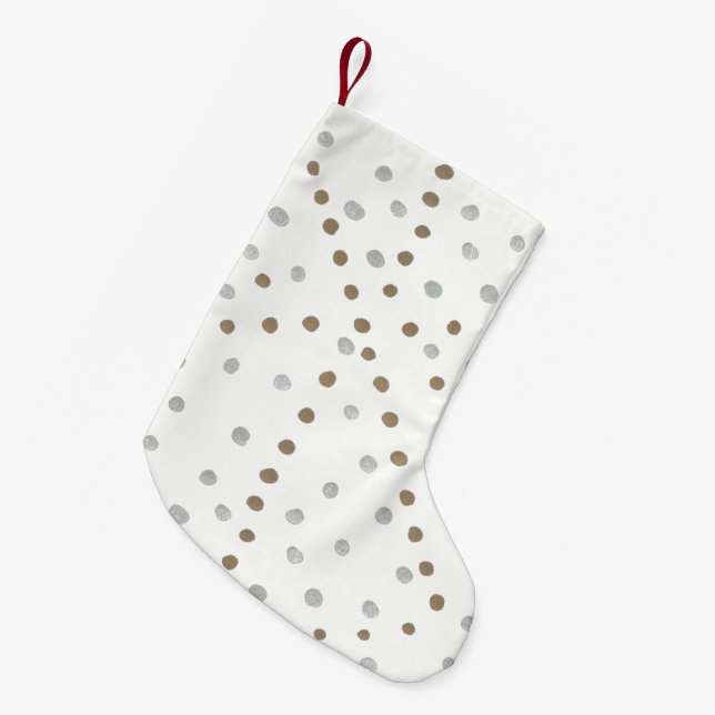 Silver and Gold Polka Dots  Small Christmas Stocking (Front (Hanging))