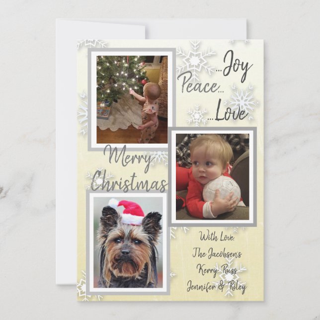 Silver and Gold Snowflakes Family Photos Christmas Invitation (Front)
