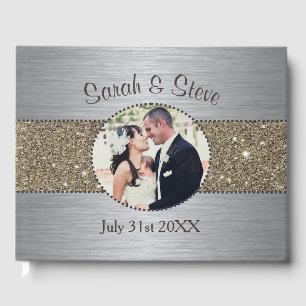 Silver and Gold Sparkle Photo Wedding Guest Book
