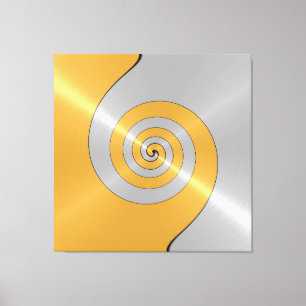 Silver and gold stainless steel metal swirl canvas print