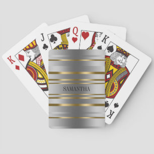 Silver and Gold Stripes Pattern Tote Bag Playing Cards
