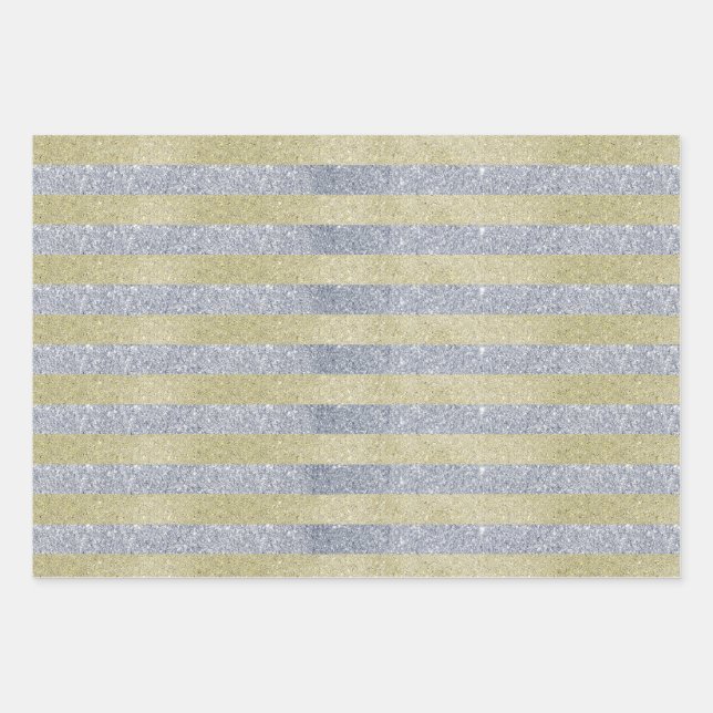 Silver and Gold Stripes Wrapping Paper Sheets (Front)