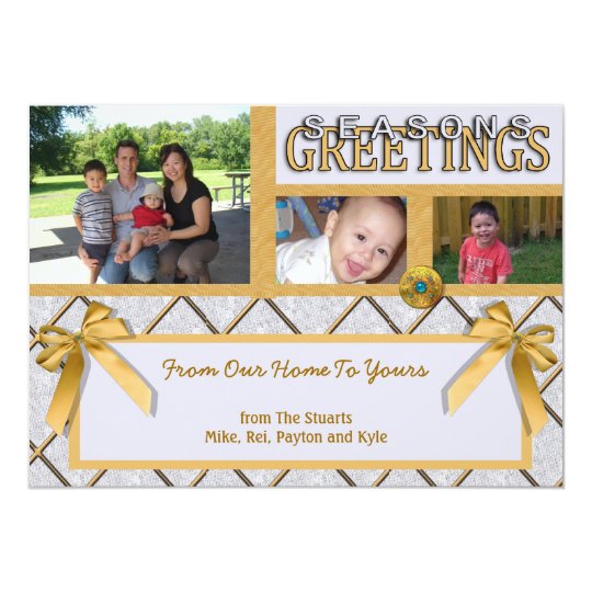 Silver And Gold Three Photo Seasons Greetings Card