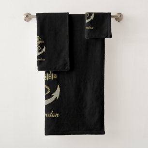 Silver and gold tone nautical boat anchor fleece b bath towel set