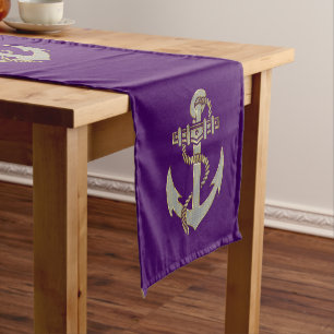 Silver and gold tone nautical boat anchor fleece b short table runner