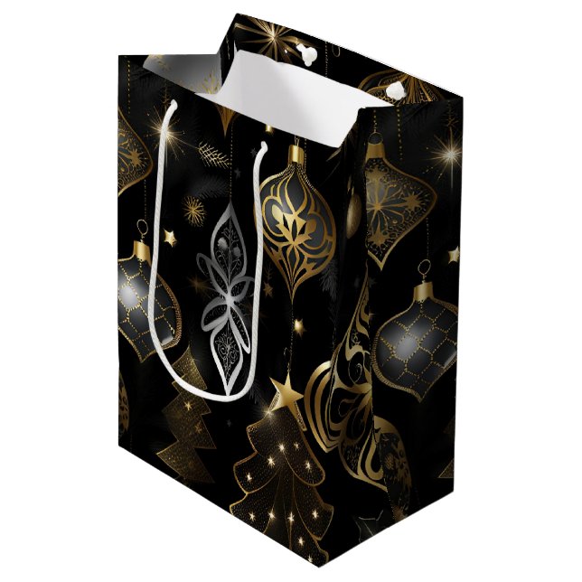 Silver And Gold Traditional Ornaments Medium Gift Bag (Front Angled)