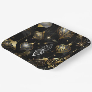 Silver And Gold Traditional Ornaments Paper Plate