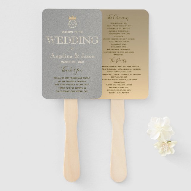 Silver and Gold Wedding Program Hand Fan (Front and Back)