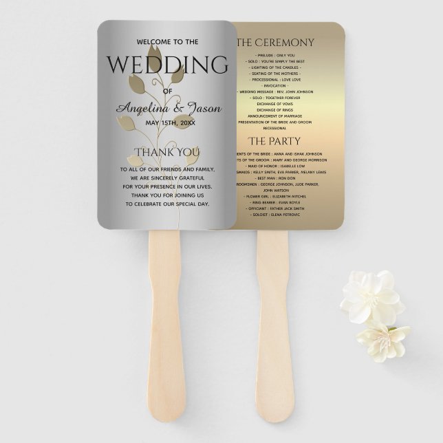 Silver and Gold Wedding Program Hand Fan (Front and Back)