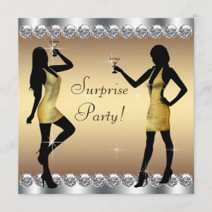 Silver and Gold Womans Surprise Birthday Party Invitation