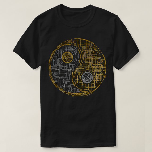 Silver and Gold Yin Yang Symbol T-Shirt (Design Front)