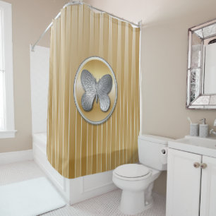 Silver and golden effect butterfly bg2 shower curtain