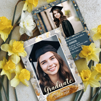 Silver and Golden Foil Confetti Graduation Invitation