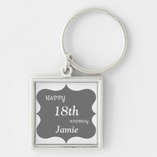 Silver and Gray Happy 18th Birthday personalised Key Ring