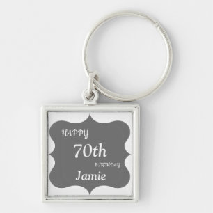 Silver and Gray Happy 70th Birthday personalised Key Ring