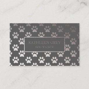 Silver And Gray Paw Print Pattern   Dog Walker Business Card