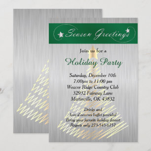 Silver and Green Christmas Holiday Tree Invitation