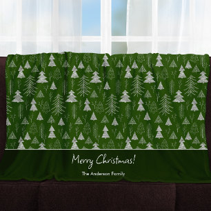 Silver and Green Christmas Tree Forest Pattern Fleece Blanket