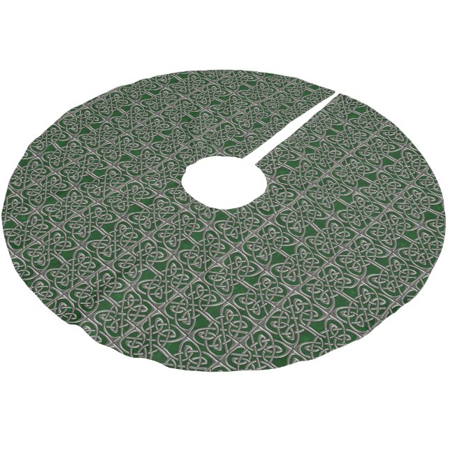 Silver And Green Connected Ovals Celtic Pattern Brushed Polyester Tree Skirt (Angled)