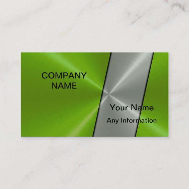 Silver and Green Luxury Metallic Business Card (Front)