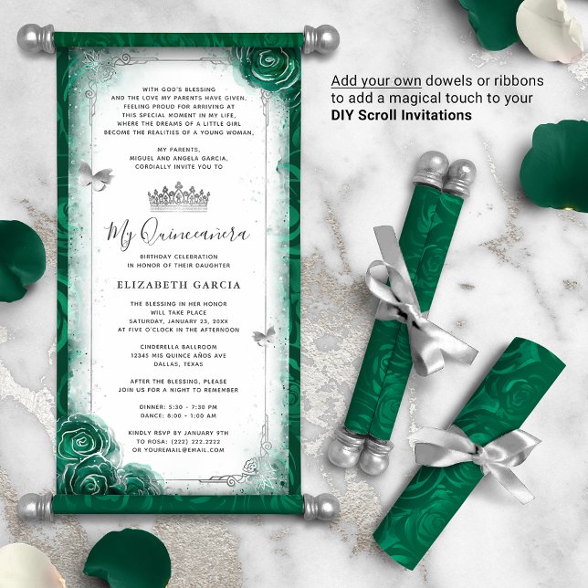 Silver and Green Quince DIY Scroll Invitations (DIY scrolls do not come with dowels. Add your own or roll up with a ribbon for a personalized touch.)