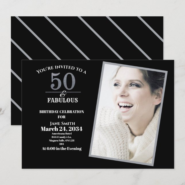 Silver and Grey 50th and Fabulous Birthday Party Invitation (Front/Back)
