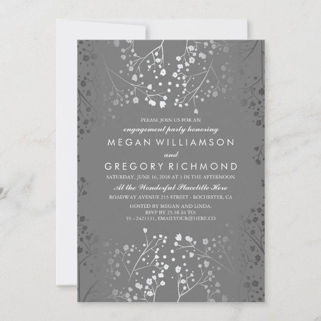 Silver and Grey Baby's Breath Engagement Party Invitation (Front)