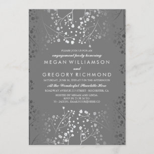 Silver and Grey Baby's Breath Engagement Party Invitation